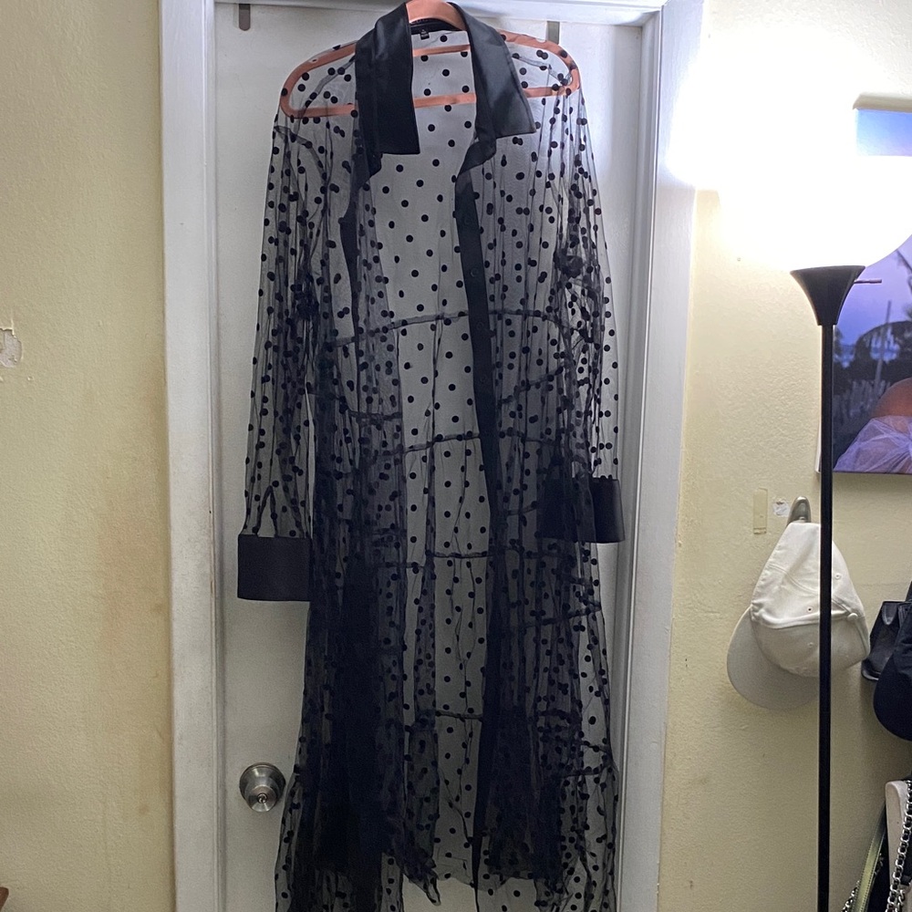 Eloquii Sheer Black Polka Dot Duster